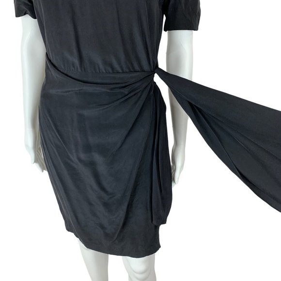 Vintage 1990s Black Silk Dress Wrap Style Timeless Ann Taylor | W 27" - Picture 3 of 11